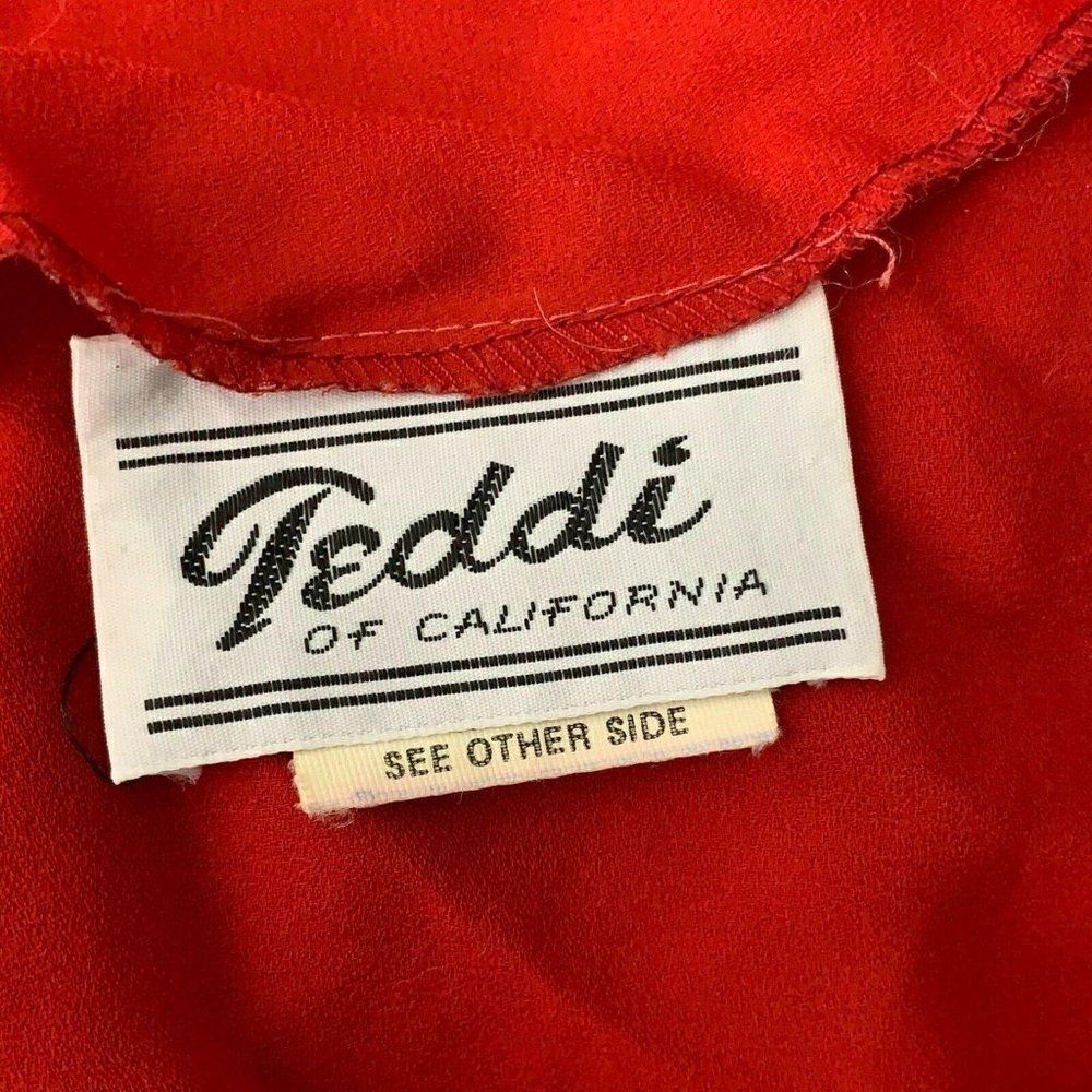 Vintage 80s Teddi Button Up Shirt L Red Ruffle - Picture 8 of 8
